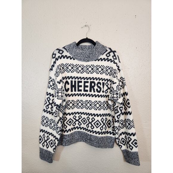 A New Day Cheers Women's Black White Crew‎ Neck Pullover Sweater Size Medium - Picture 1 of 7